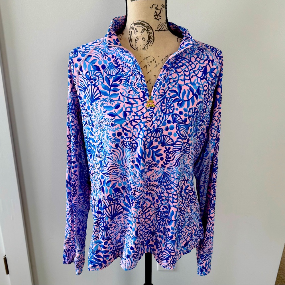 Lilly Pulitzer Luxletic, Marion Mesh Panel Half-Zip Sunguard Golf Size XL